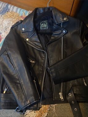 Real Leather Black Men's Classic Biker Jacket L